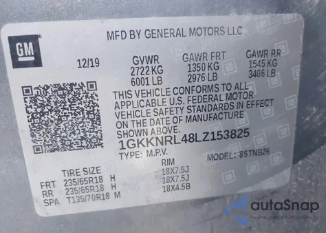 2020 GMC Acadia Fwd Sle z USA, uszkodzony, nr VIN 1GKKNRL48LZ153825